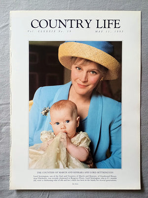 The Countess of March and Kinrara, Lord Settrington Country Life Magazine Portrait May 11, 1995. CLXXXIX No. 19

The Countess of March and Kinrara and Lord Settrington - Lord Settrington, son of the Earl and Countess of March and Kinrara, of Goodwood House, near Chichester, was recently christened at Boxgrove Priory. Lord Settrington, who is 4 ½ months old, wore a christening robe of silk and lace which has been in the family for several generations