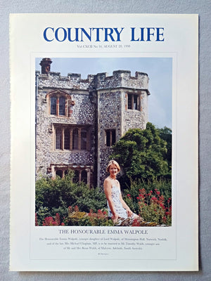 The Hon. Emma Walpole Country Life Magazine Portrait August 20 1998. CXCII No. 34

The Honourable Emma Walpole, younger daughter of Lord Walpole, of Mannington Hall, Norwich, Norfolk, and of the late Mrs Michael Chaplain, MP, is to be married to Mr Timothy Walsh, younger son of Mr and Mrs Brian Walsh, of Malvern, Adelaide, South Australia
