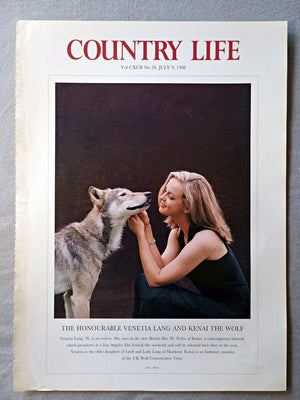 The Honourable Venetia Lang and Kenai the wolf Country Life Magazine Portrait July 9 1998. CXCII No. 28

The Honourable Venetia Lang and Kenai the wolf - Venetia Lang, 26, is an actress. She stars in the new British film The Wolves of Kromer, a contemporary fairytale which premieres at a Los Angeles film festival this weekend and will be released here later in the year. Venetia is the elder daughter of Lord and Lady Lang of Monkton. Kenai is an hortorary member of the UK Wolf Conservation Trust