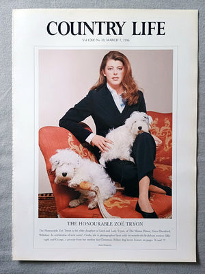 The Honourable Zoe Tryon Country Life Magazine Portrait March 7, 1996. CXC No. 10

The Honourable Zoë Tryon is the elder daughter of Lord and Lady Tryon, of The Manor House, Great Durnford, Wiltshire. In celebration of next week's Crufts, she is photographed here with six-month-old Sealyham terriers Ollie (right) and George, a present from her mother last Christmas. Fellow dog lovers feature on pages 76 and 77