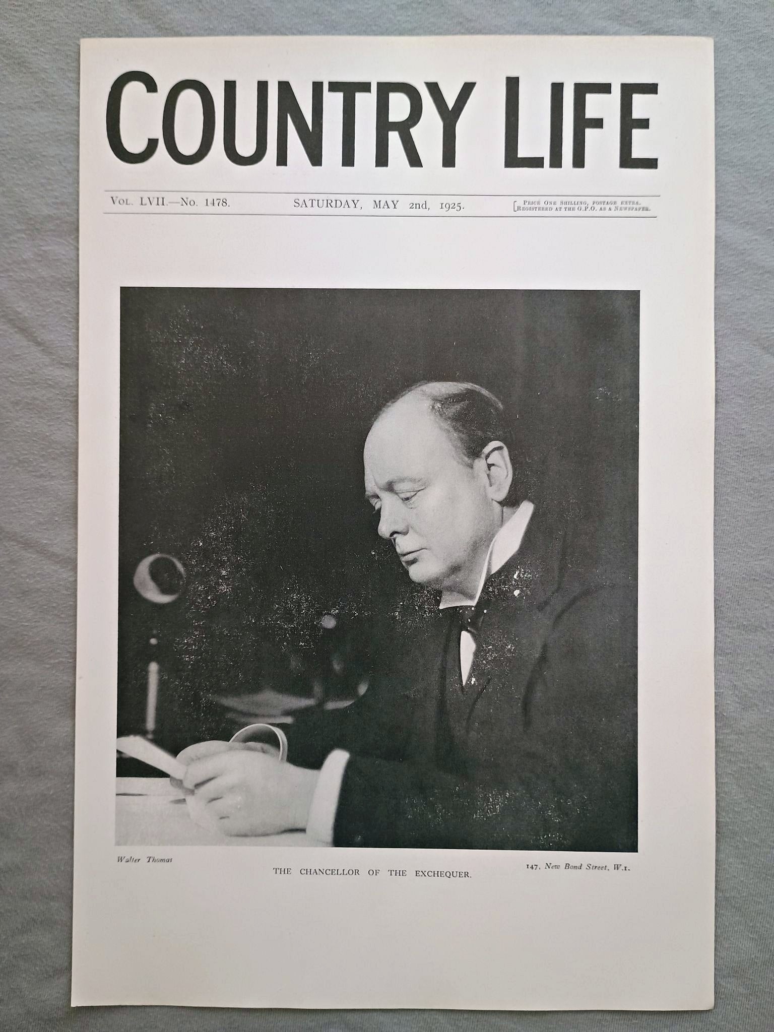 Winston Churchill Country Life Magazine Portrait, Frontispiece, May 2 1925. LVII No. 1478

The featured frontispiece this week is a portrait of Winston Churchill, The Chancellor of The Exchequer