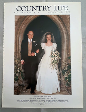 Zara McCalmont and Francis Master of Napier Country Life Magazine Portrait August 26, 1993. CLXXXVII No. 8.

The Master of Napier and the Honourable Mrs Napier - Miss Zara McCalmont, only daughter of Mr and Mrs Hugh McCalmont, of Newmarket, Suffolk, was recently married to the Honourable Francis, Master of Napier, elder son of Lord and Lady Napier and Ettrick, of Windsor, Berkshire.
