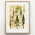 1879 Philodendron cannaefolium antique botanical print, Plate 39 by Heinrich Wilhelm Schott, shown in a natural oak frame as botanical wall art, featuring the flowers and reproductive anatomy of Philodendron cannaefolium, arranged as an extensive botanical study.