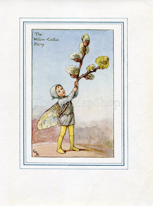 Willow-Catkin Flower Fairy 1930's Vintage Print Cicely Barker Spring Book Plate SP015