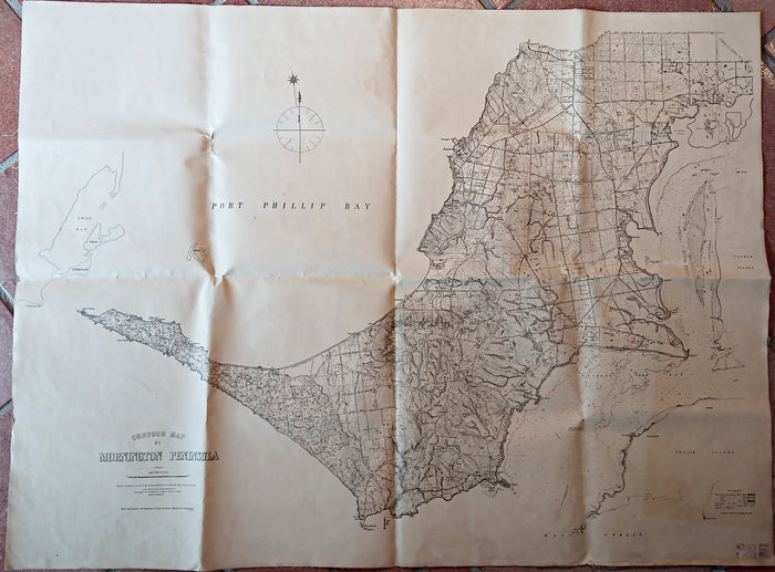 1891 Alexander Black Contour Map of Mornington Peninsula Victoria Australia