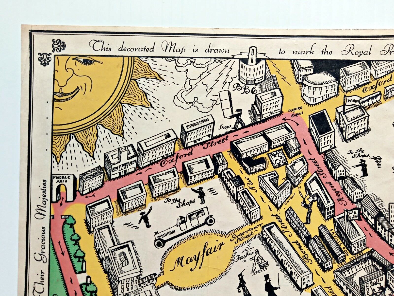 1937 London Pictorial Map by Claude Atkinson, Coronation Route King George 6th