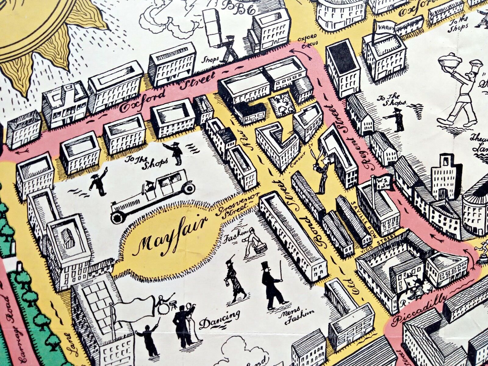 1937 London Pictorial Map by Claude Atkinson, Coronation Route King George 6th
