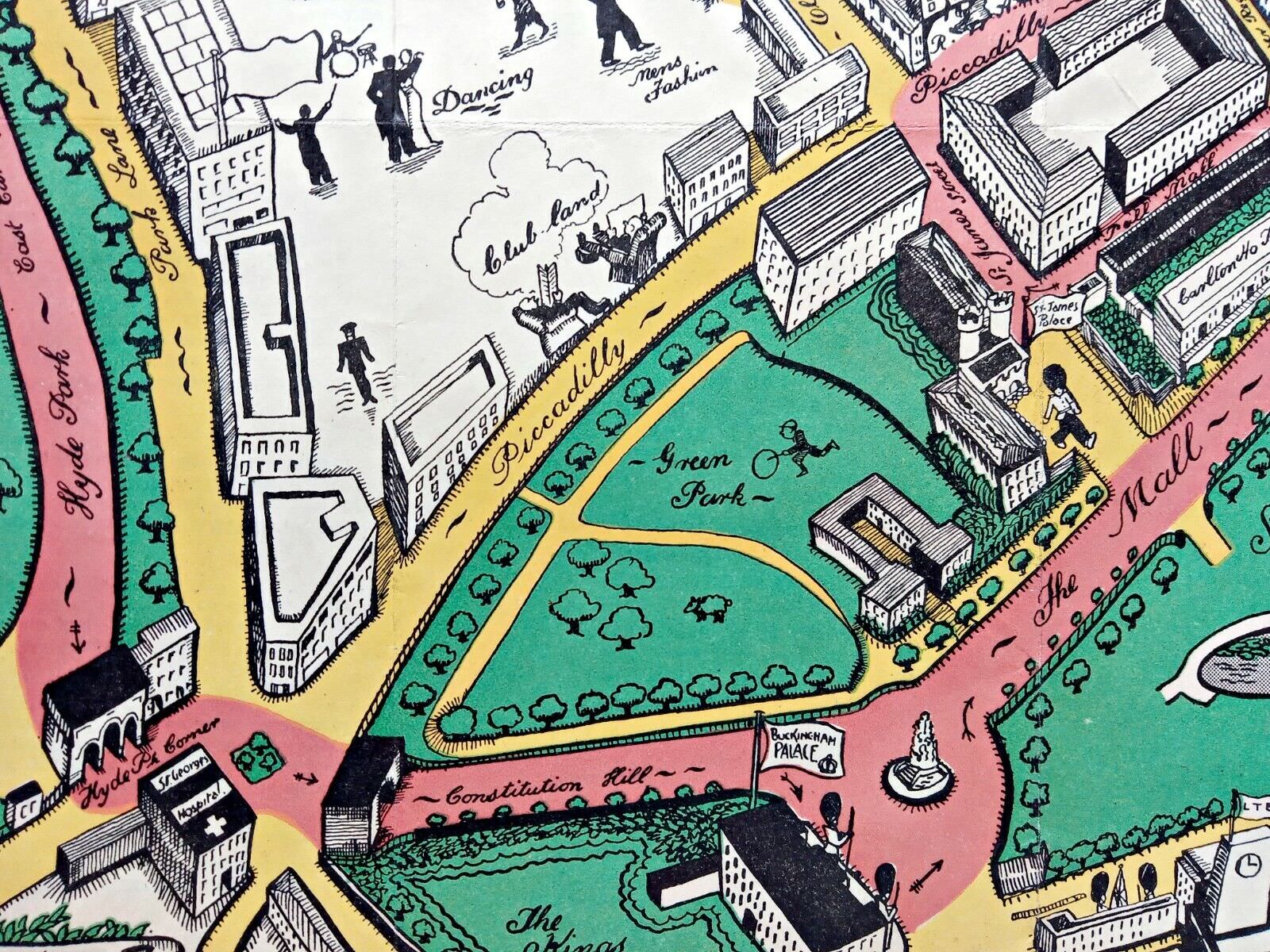 1937 London Pictorial Map by Claude Atkinson, Coronation Route King George 6th
