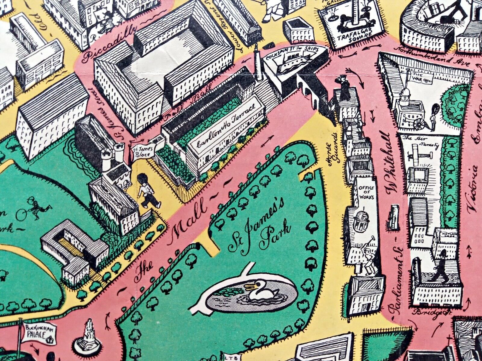 1937 London Pictorial Map by Claude Atkinson, Coronation Route King George 6th