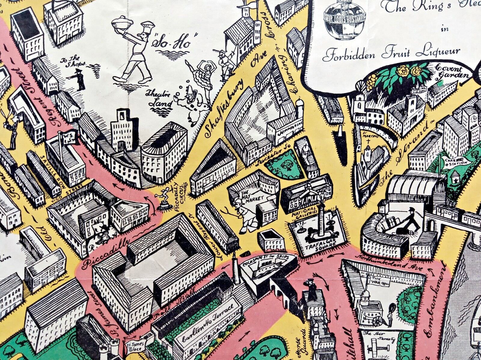 1937 London Pictorial Map by Claude Atkinson, Coronation Route King George 6th