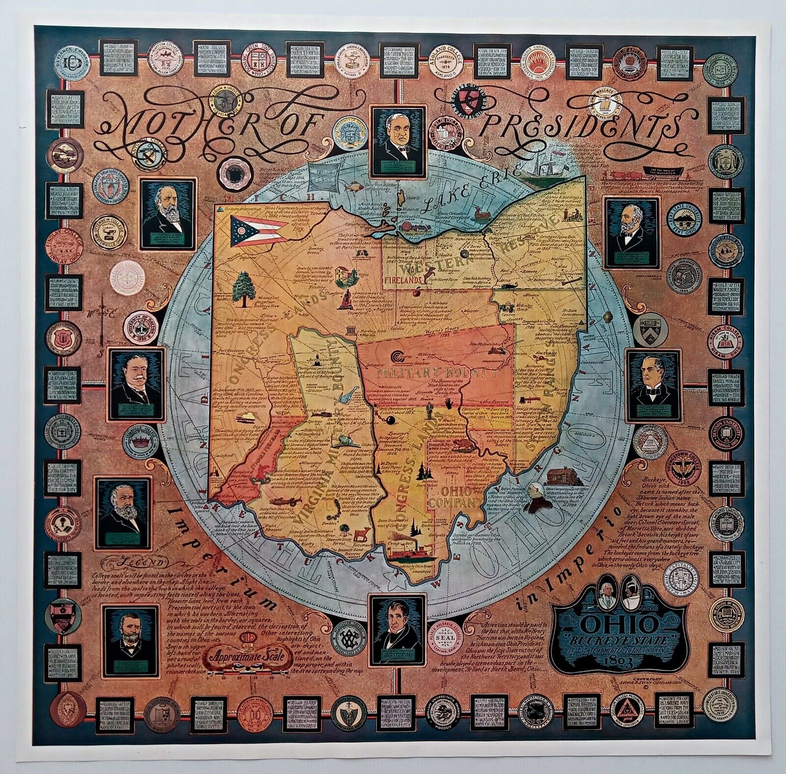 1939-Ohio-Buckeye-State-Mother-Presidents-Pictorial-Map-Poster-Arthur-Suchy
