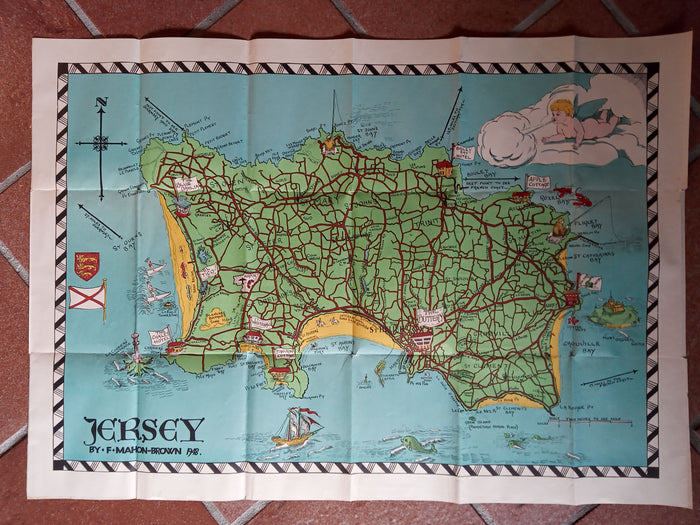 1948 Jersey Pictorial Map by F Mahon Brown, Channel Islands