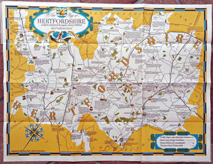 1950-Wayfarer-Pictorial-Map-of-Herts-Hertfordshire-by-Leo-Vernon