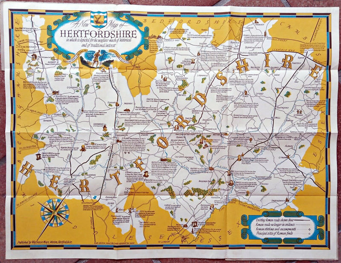 1950 Wayfarer Pictorial Map Hertfordshire, Herts by Leo Vernon