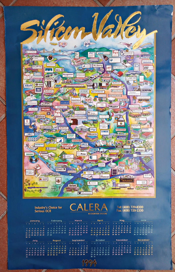 1994 CALERA Silicon Valley Pictorial Map Calendar Technology Tech Poster