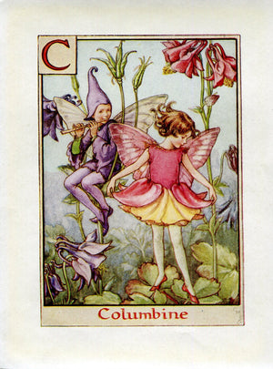 Columbine Flower Fairy Vintage Print c1940 Cicely Barker Alphabet Letter C Book Plate A007