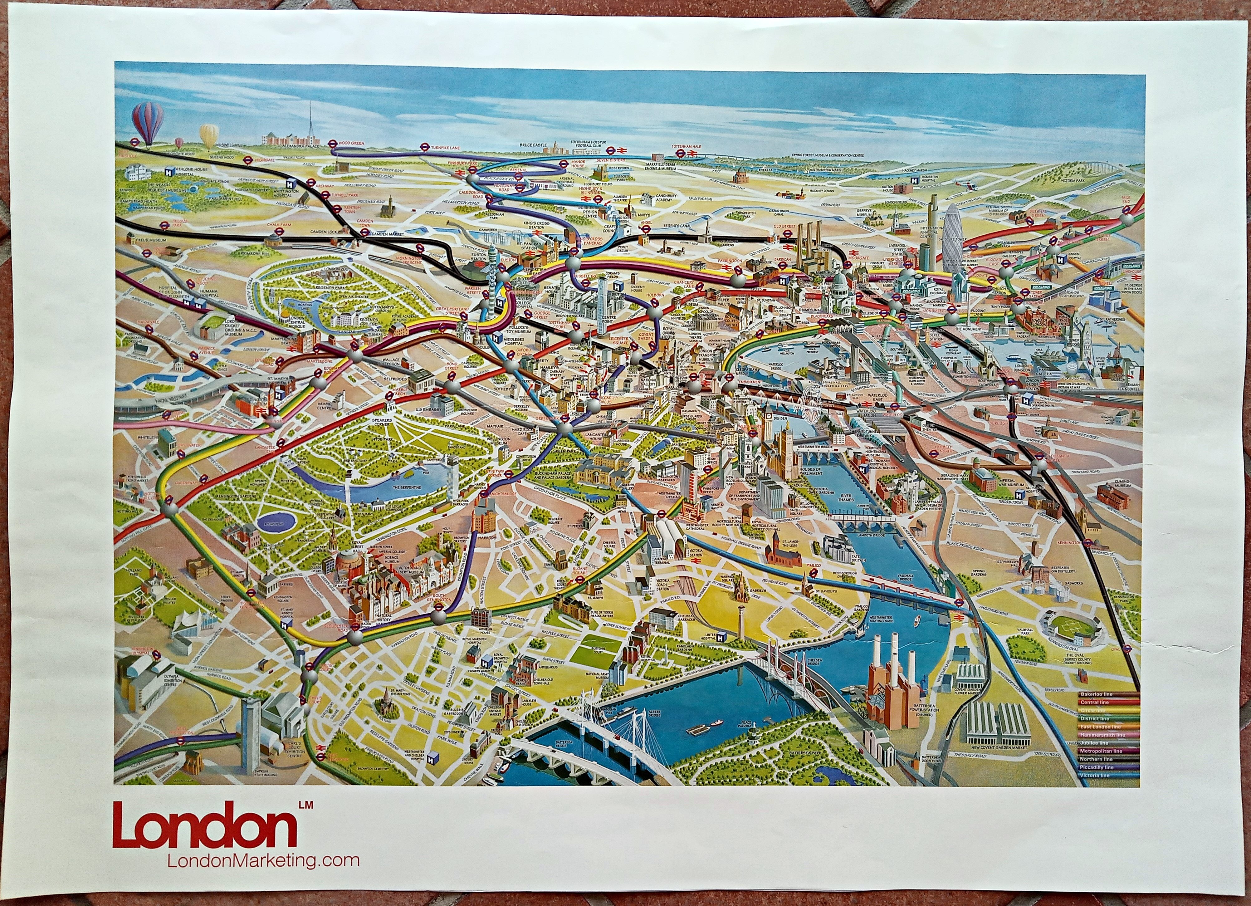 Very Rare 2003 London Olympic Venues, Pictorial Map, Poster, Underground Railway Stations, Transport