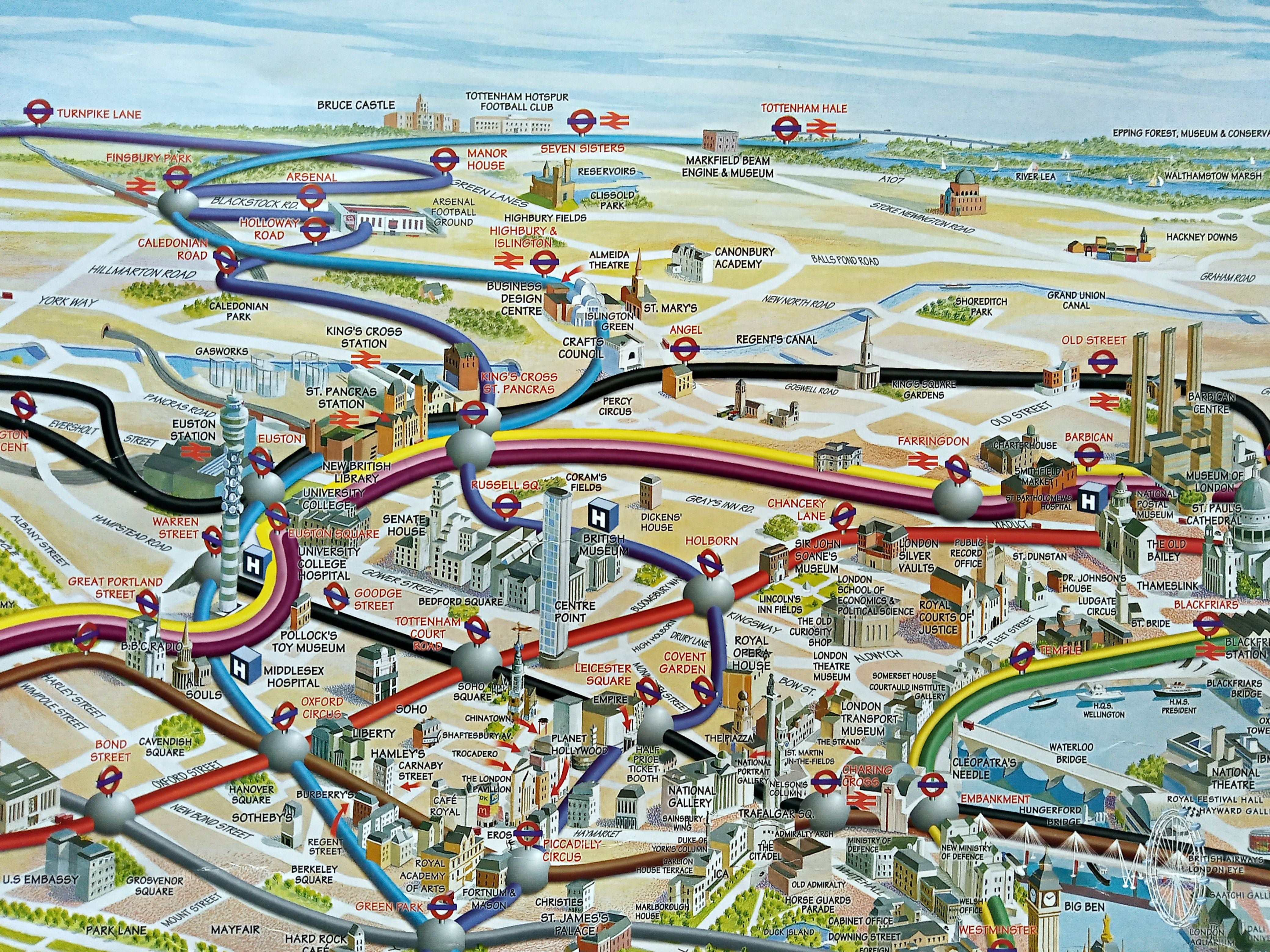 Very Rare 2003 London Olympic Venues, Pictorial Map, Poster, Underground Railway Stations, Transport