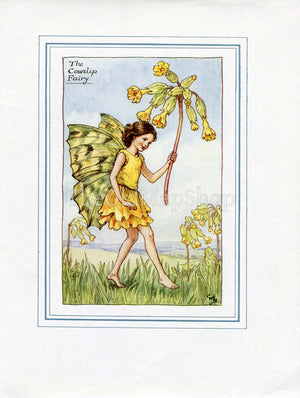 Cowslip Flower Fairy 1930's Vintage Print Cicely Barker Spring Book Plate SP050