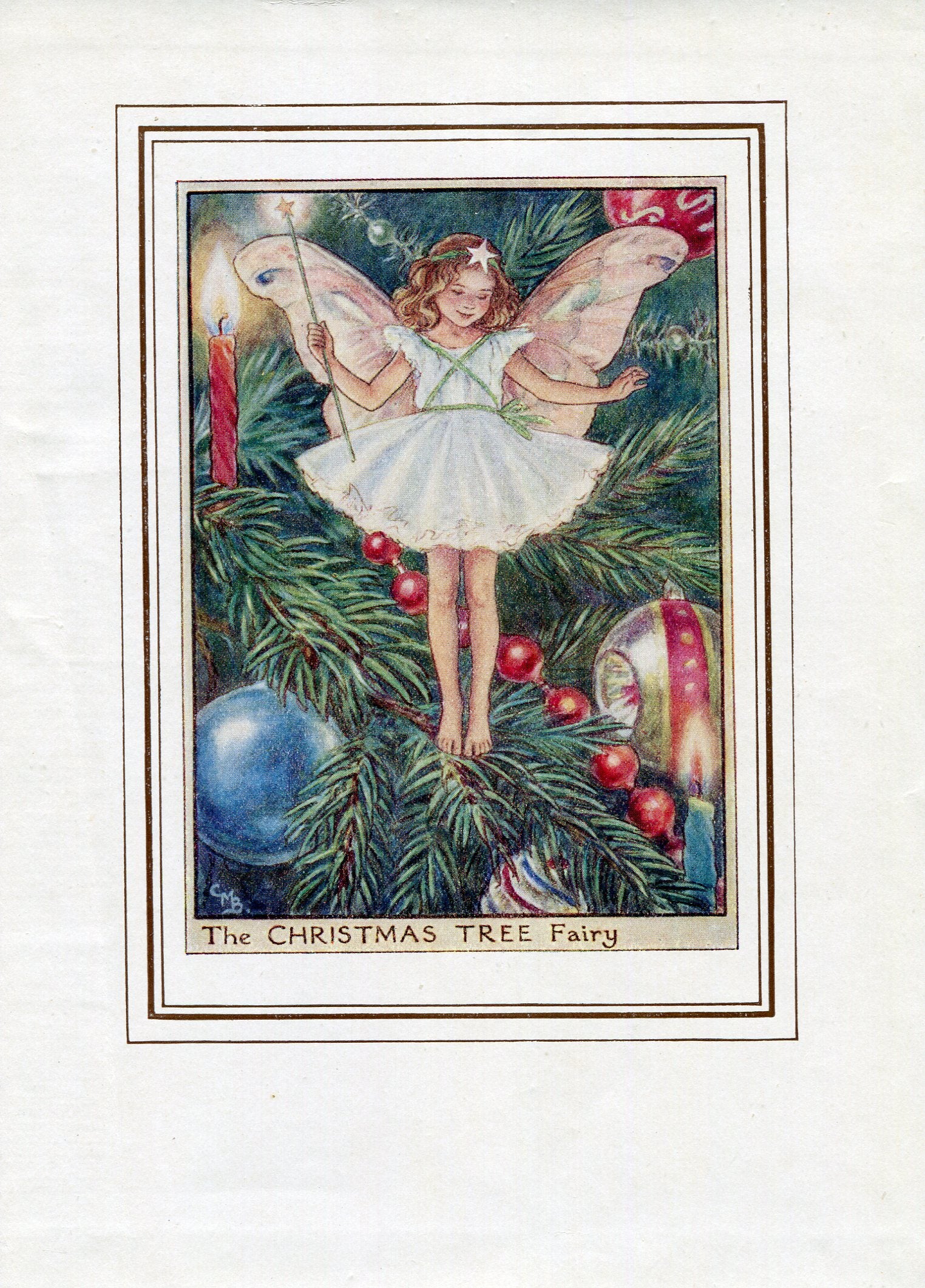 Christmas Tree Flower Fairy 1950's Vintage Print Cicely Barker Trees Book Plate T060