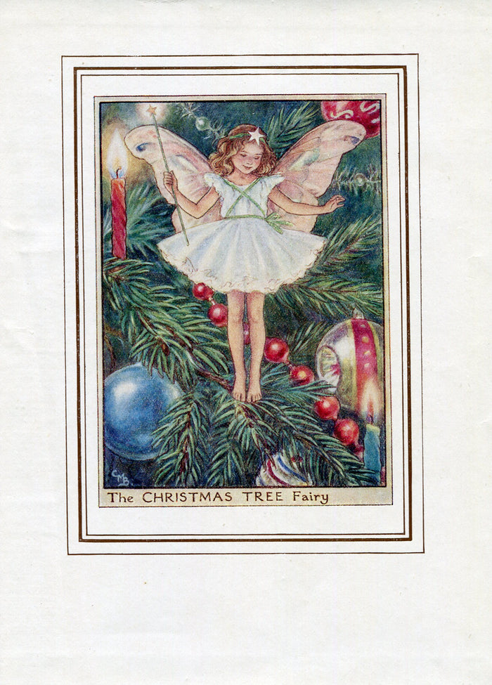 Christmas Tree Flower Fairy 1950's Vintage Print Cicely Barker Trees Book Plate T060