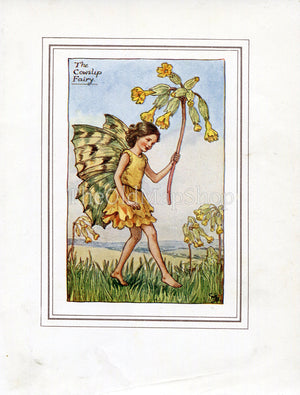 Cowslip Flower Fairy 1930's Vintage Print Cicely Barker Spring Book Plate SP051