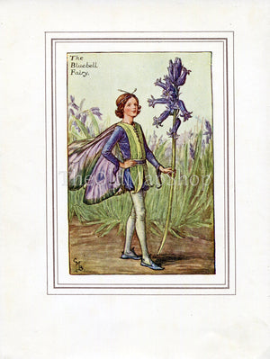 Bluebell Flower Fairy 1930's Vintage Print Cicely Barker Spring Book Plate SP036