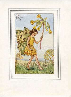 Cowslip Flower Fairy 1930's Vintage Print Cicely Barker Spring Book Plate SP049 - The Old Map Shop