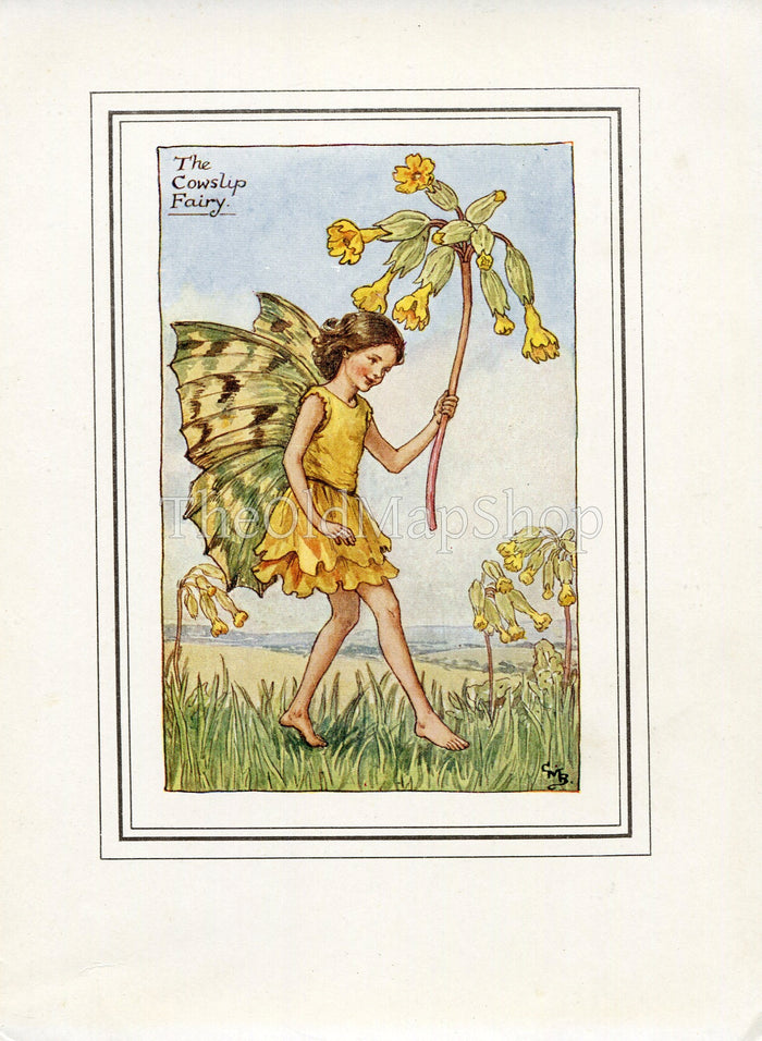 Cowslip Flower Fairy 1930's Vintage Print Cicely Barker Spring Book Plate SP049