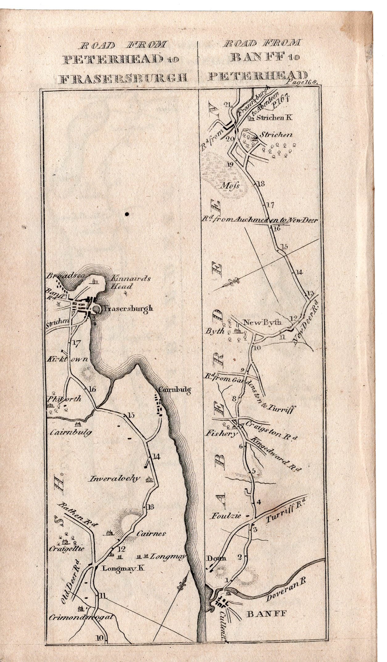 c.1792 Taylor & Skinner Road Maps of Scotland 3 pages 6 sides 163 to 168