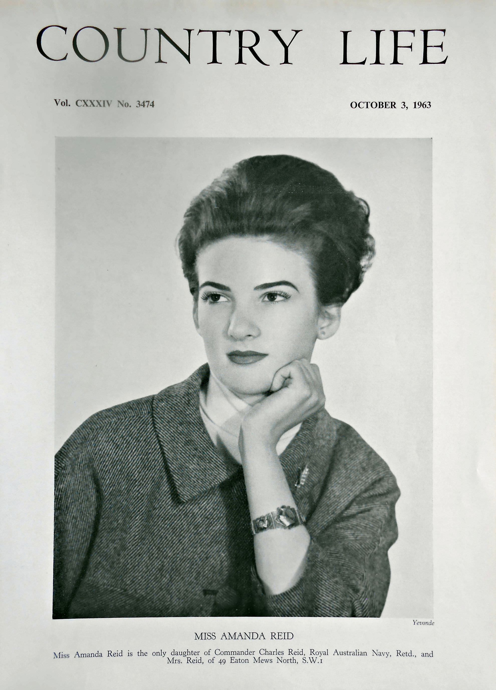 Amanda Reid Country Life Magazine Portrait October 3, 1963 Vol. CXXXIV No. 3474
