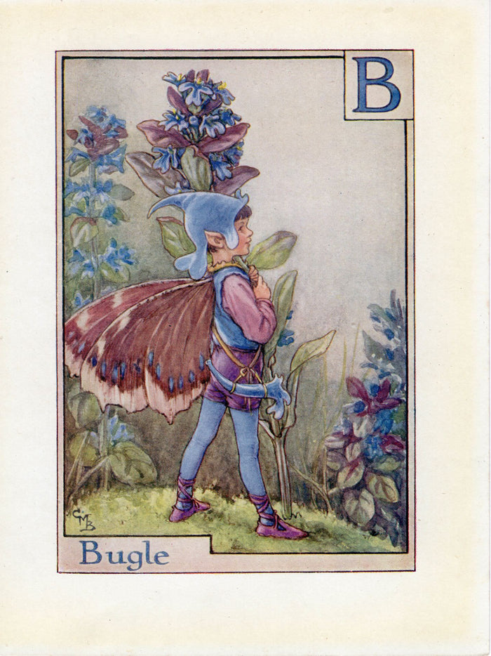 Bugle Flower Fairy Vintage Print c1940 Cicely Barker Alphabet Letter B