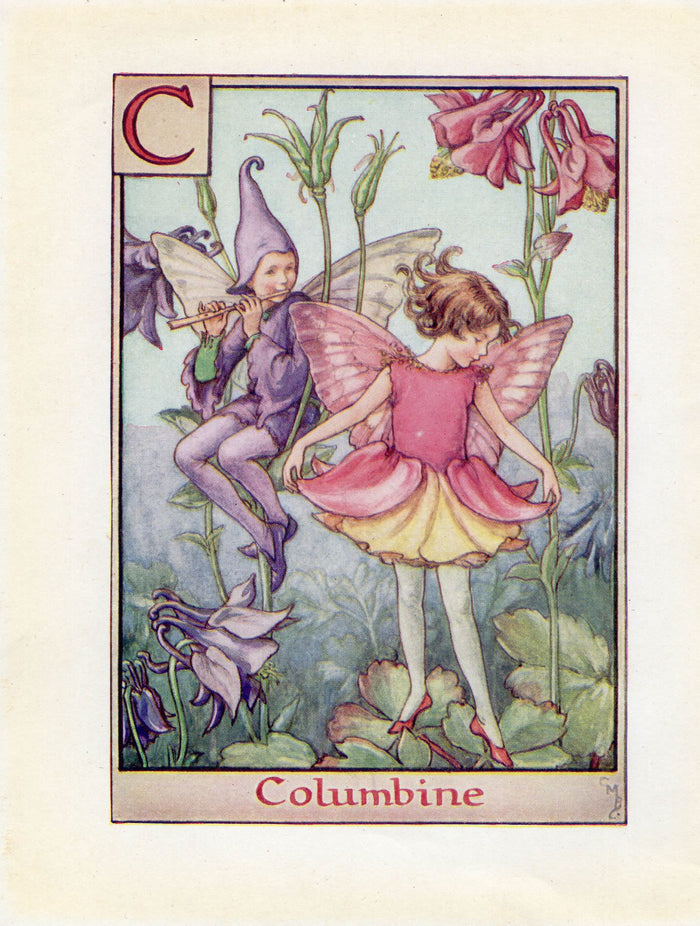 Columbine Flower Fairy Vintage Print c1940 Cicely Barker Alphabet Letter C