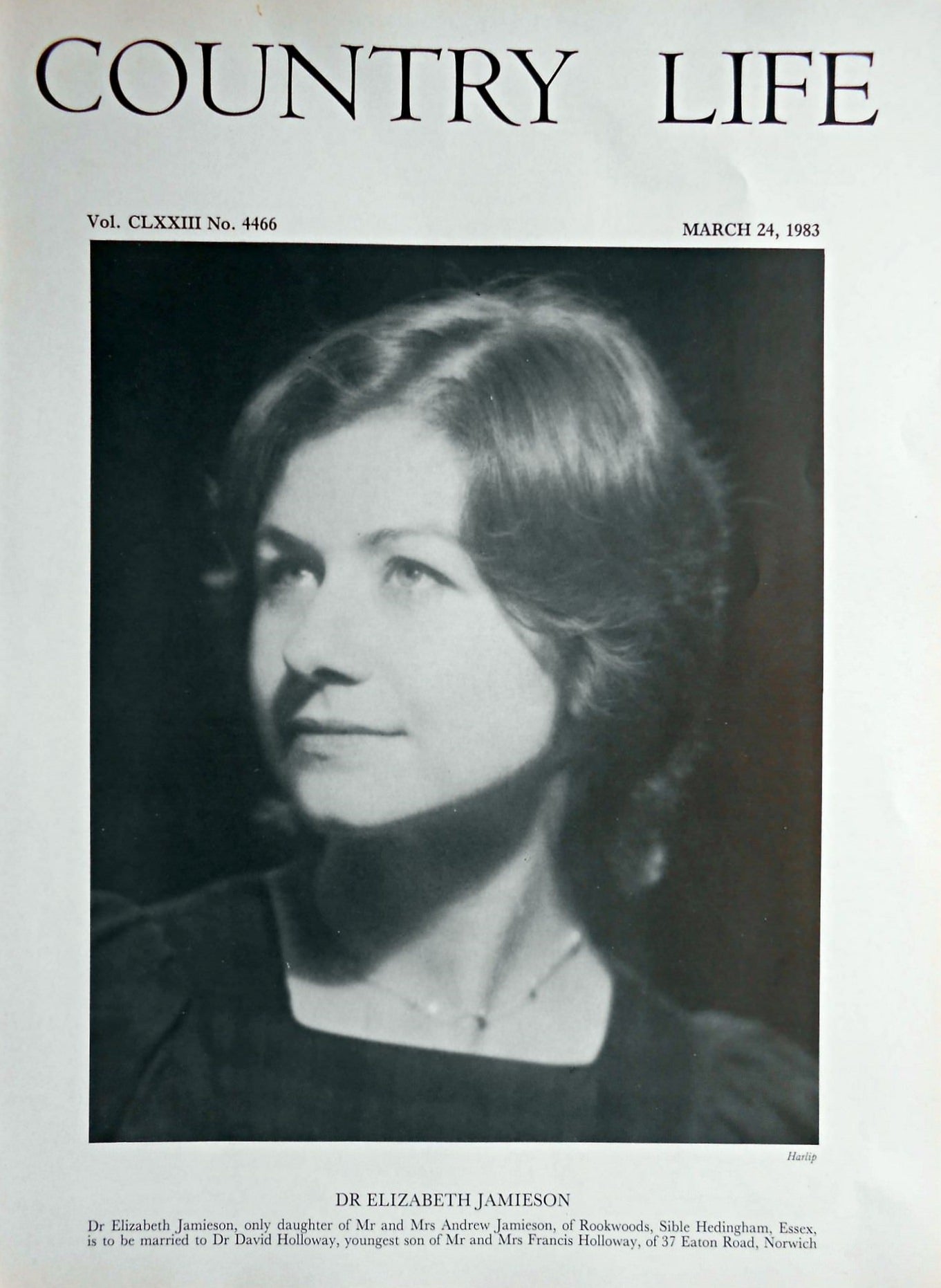 Dr Elizabeth Jamieson Country Life Magazine Portrait March 24, 1983 Vol. CLXXIII No. 4466