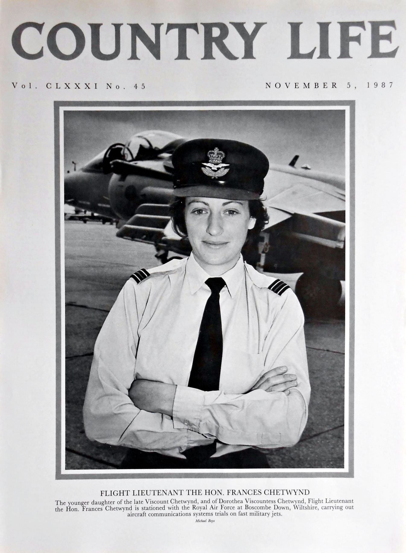 Flight Lieutenant The Hon. Frances Chetwynd Country Life Magazine Portrait November 5, 1987 Vol. CLXXXI No. 45