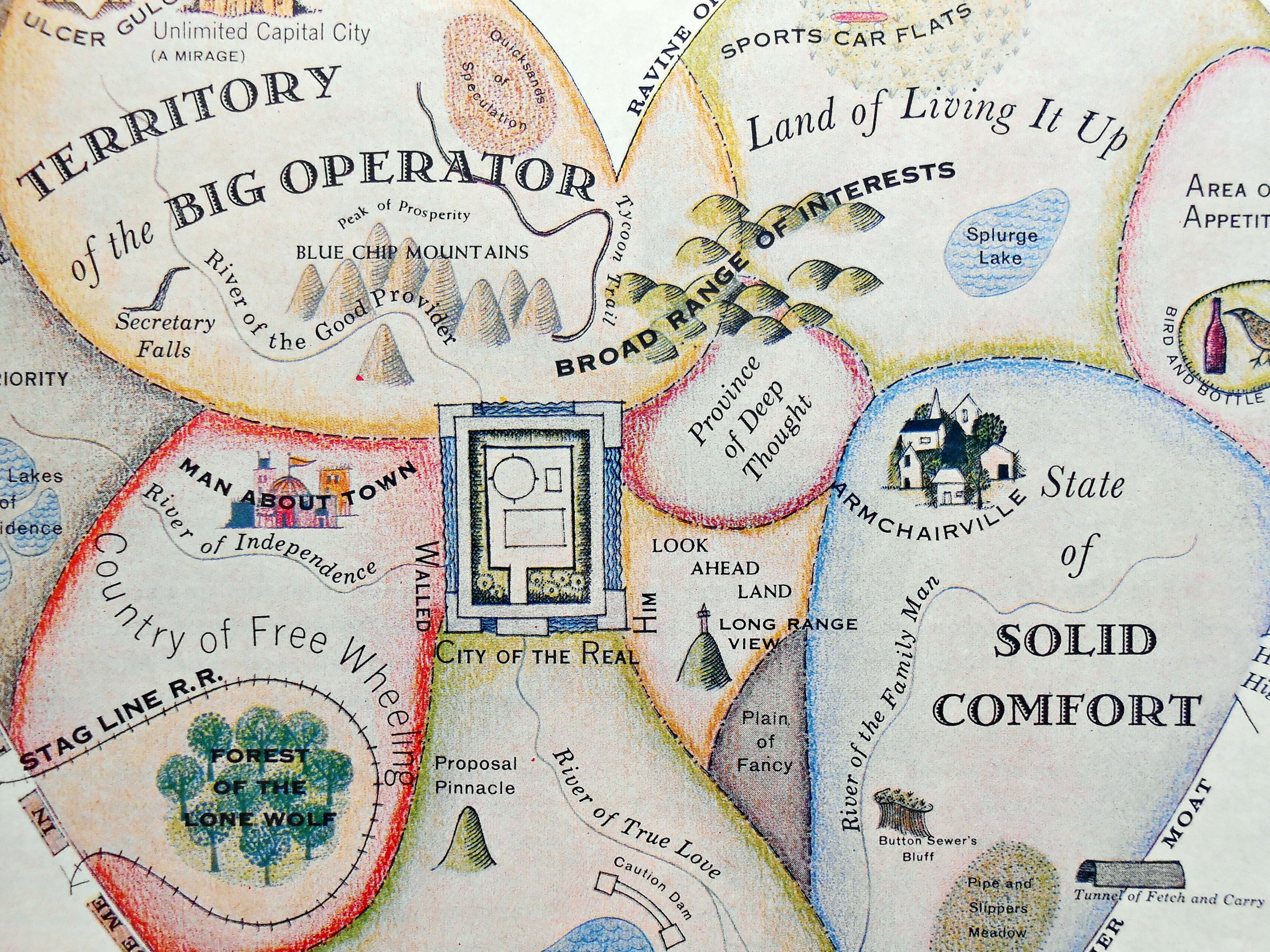 Geographical Guide to a Man's Heart. Jo Lowry 1960 - Heart Shaped Allegorical Pictorial Map
