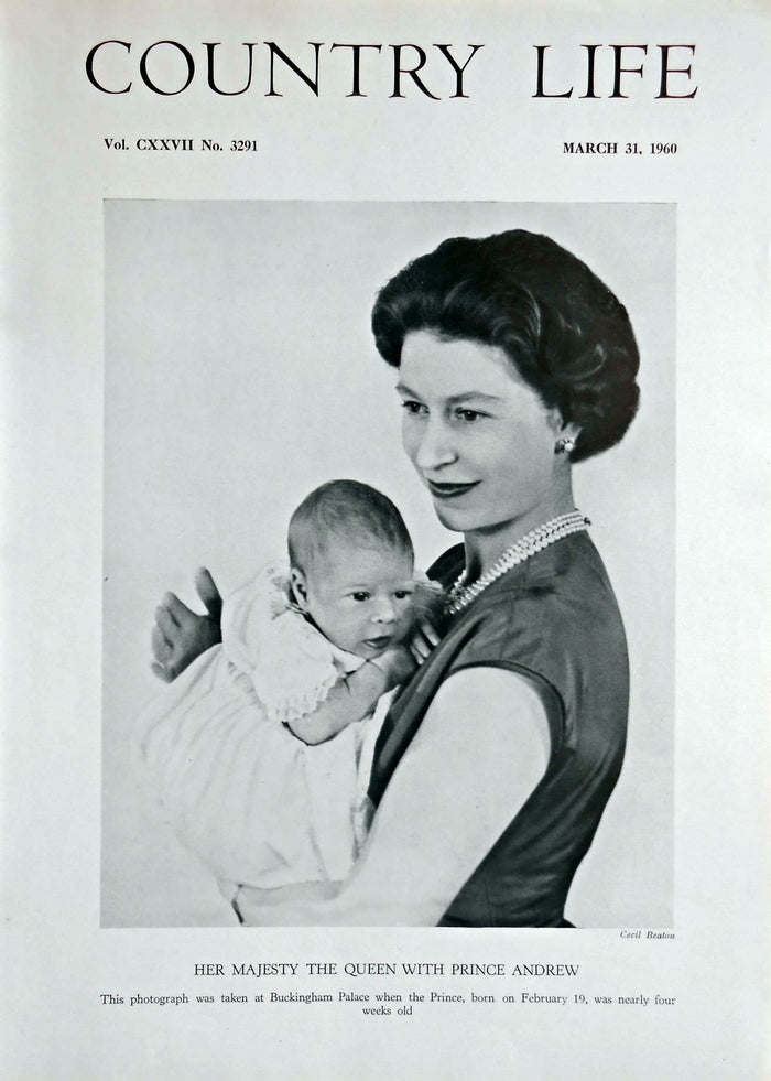 Her Majesty The Queen With Prince Andrew Country Life Magazine Portrait March 31, 1960 Vol. CXXVII No. 3291
