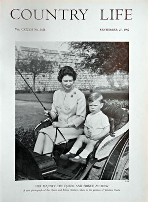 Her Majesty The Queen and Prince Andrew Country Life Magazine Portrait September 27, 1962 Vol. CXXXII No. 3421