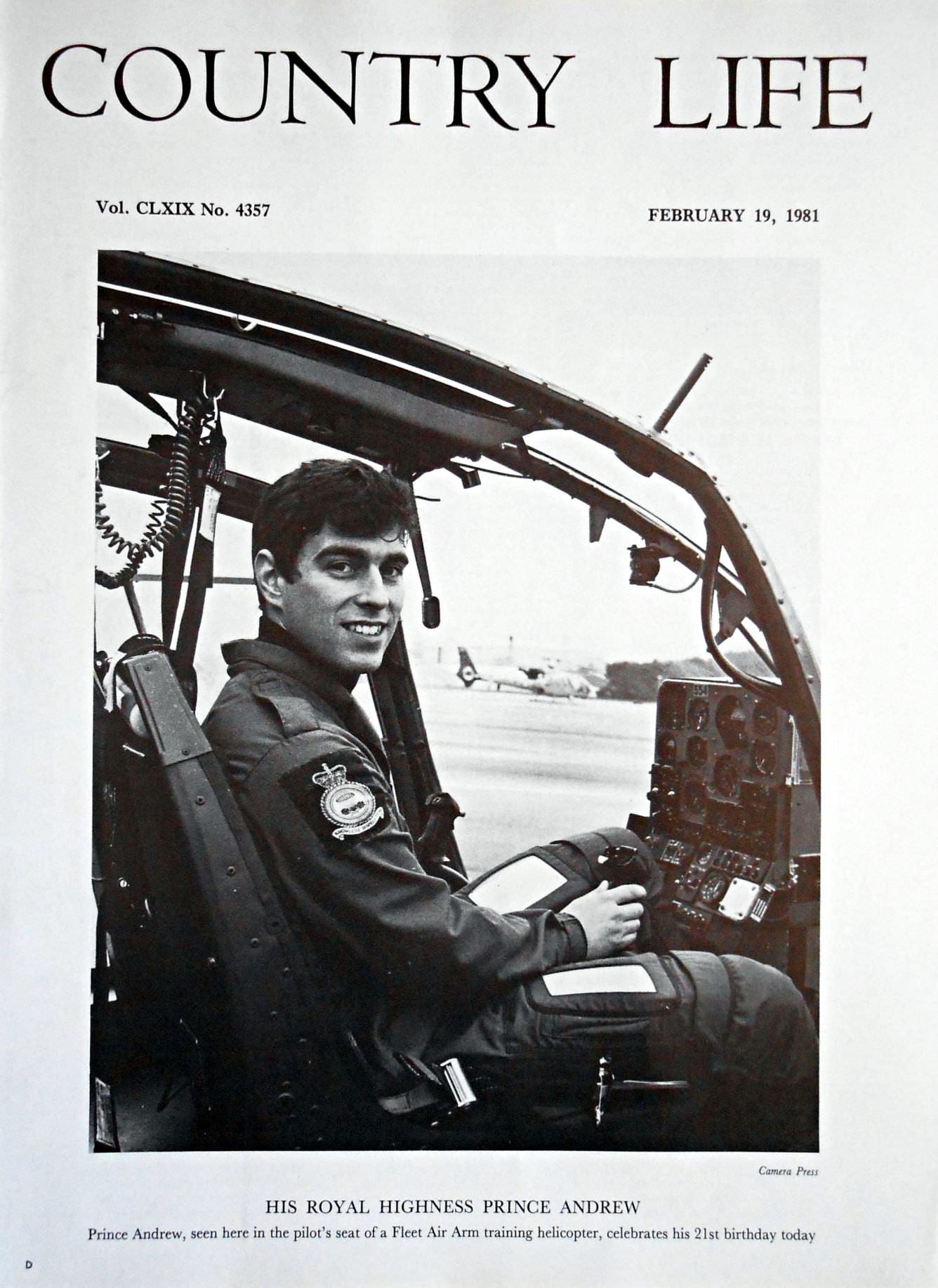 His Royal Highness Prince Andrew Country Life Magazine Portrait February 19, 1981 Vol. CLXIX No. 4357