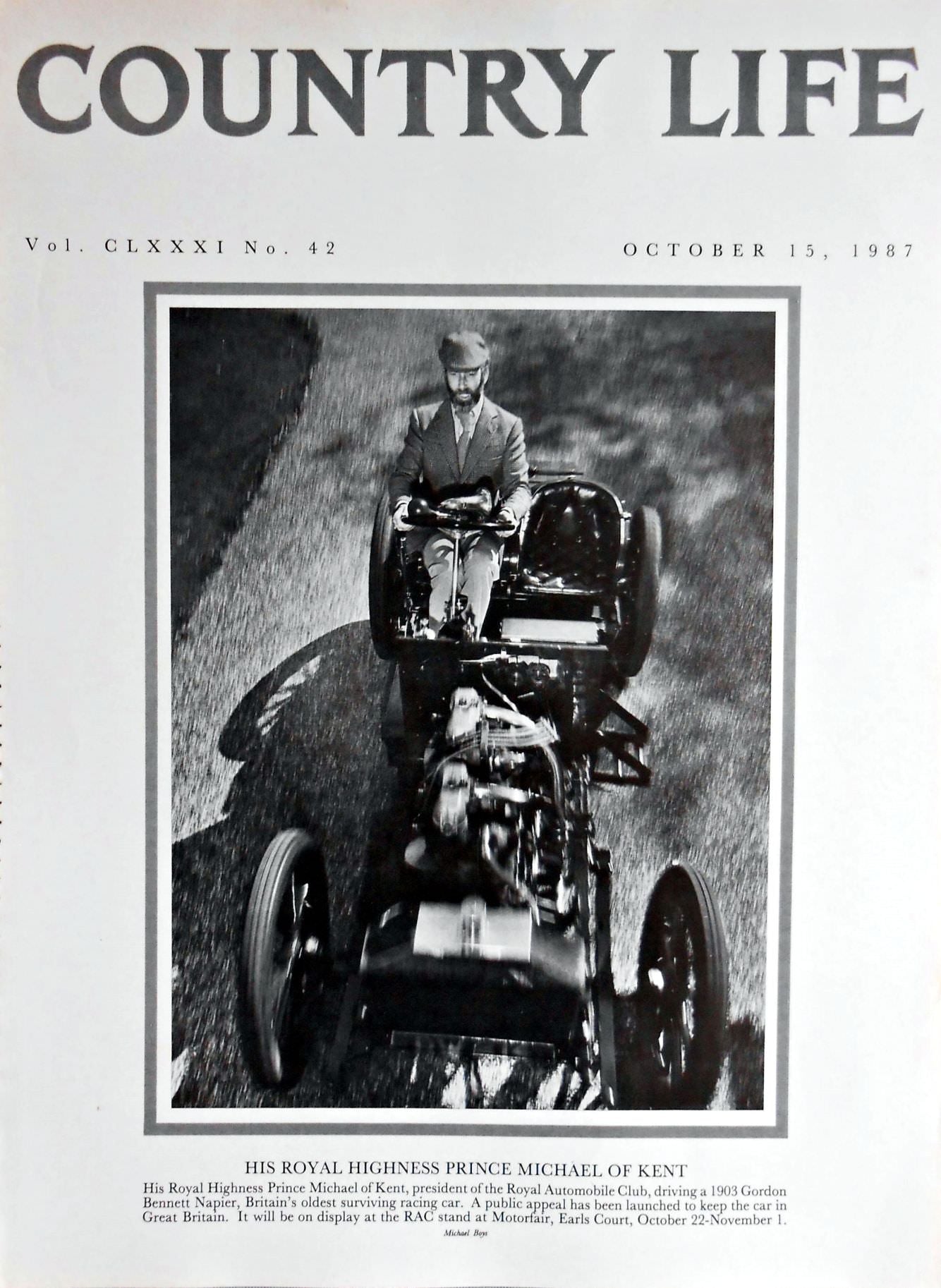 His Royal Highness Prince Michael of Kent Country Life Magazine Portrait October 15, 1987 Vol. CLXXXI No. 42