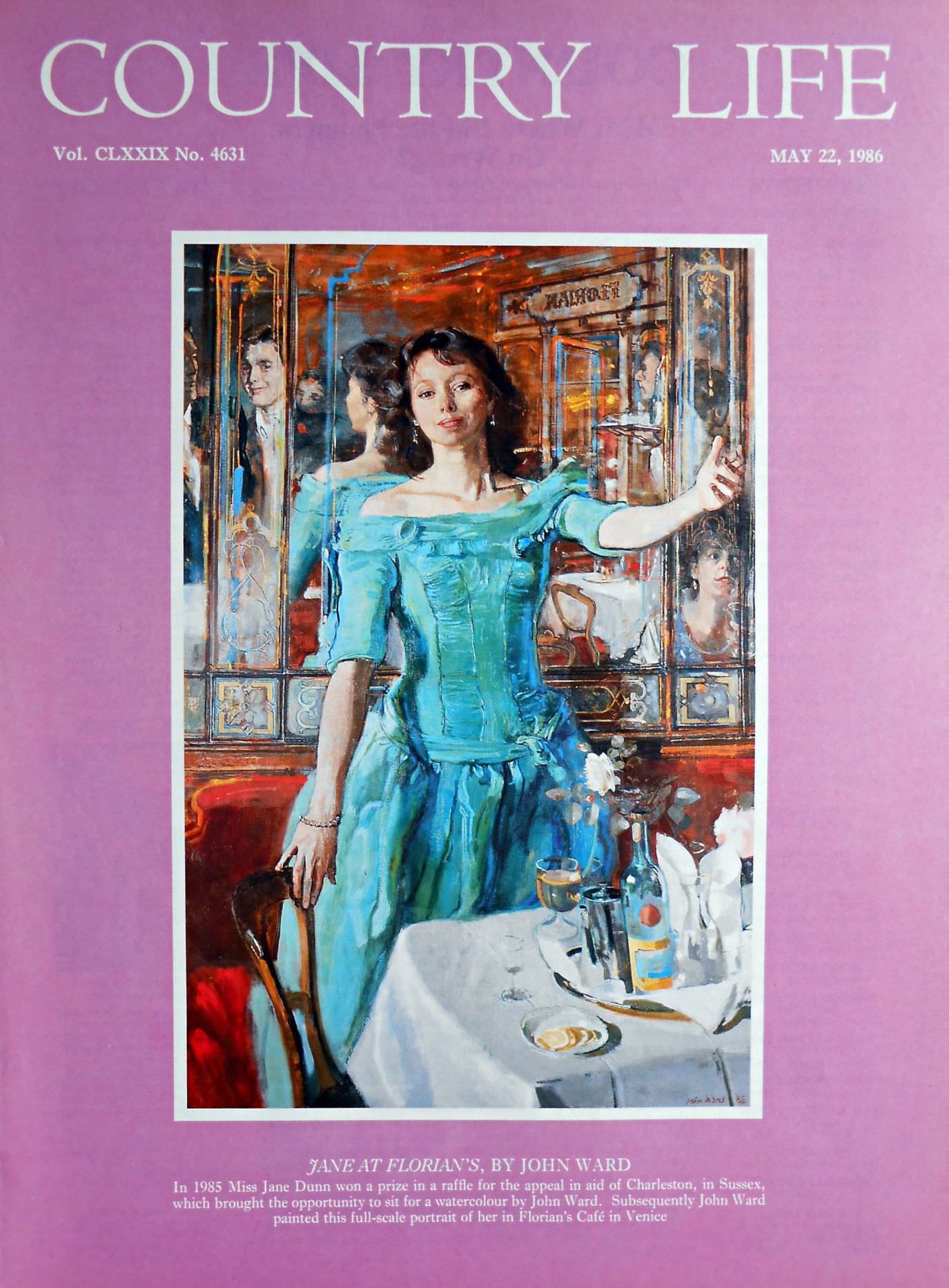 Jane at Florian's, by John Ward Country Life Magazine Portrait May 22, 1986 Vol. CLXXIX No. 4631