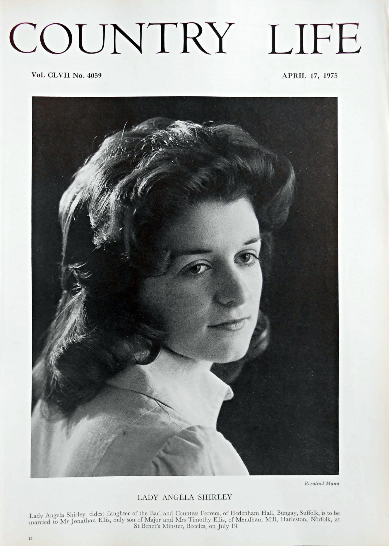 Lady Angela Shirley Country Life Magazine Portrait April 17, 1975 Vol. CLVII No. 4059 - Copy