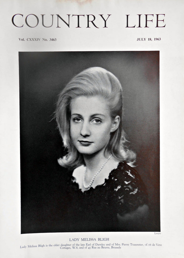 Lady Melissa Bligh Country Life Magazine Portrait July 18, 1963 Vol. CXXXIV No. 3463