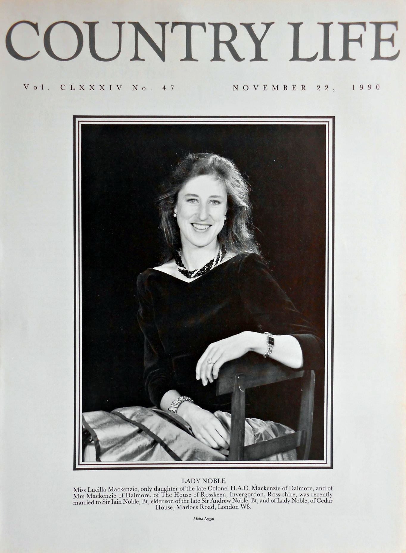 Lady Noble, Miss Lucilla Mackenzie Country Life Magazine Portrait November 22, 1990 Vol. CLXXXIV No. 47