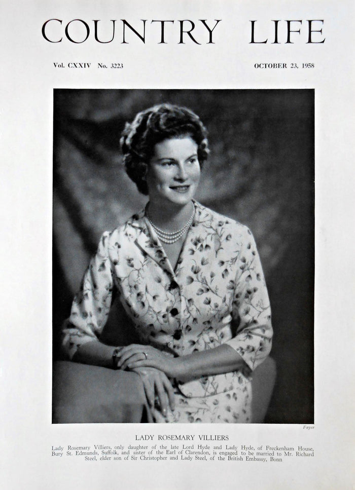 Lady Rosemary Villiers Country Life Magazine Portrait October 23, 1958 Vol. CXXIV No. 3223