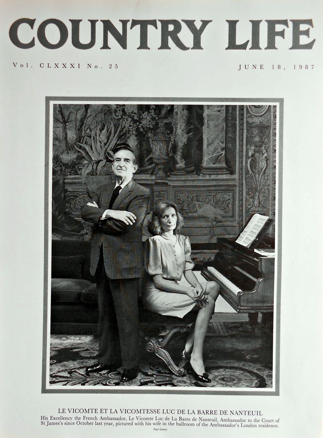 Le Vicomte Et La Vicomtesse Luc De La Barre De Nanteuil Country Life Magazine Portrait June 18, 1987 Vol. CLXXXI No. 25