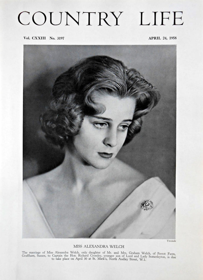 Miss Alexandra Welch Country Life Magazine Portrait April 24, 1958 Vol. CXXIII No. 3197