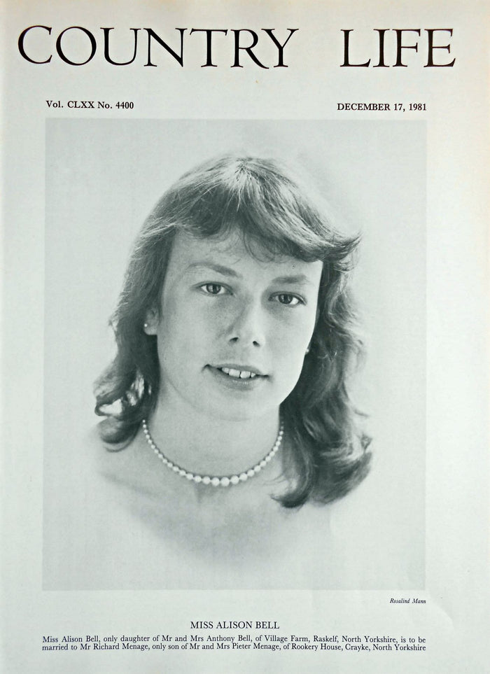 Miss Alison Bell Country Life Magazine Portrait December 17, 1981 Vol. CLXX No. 4400