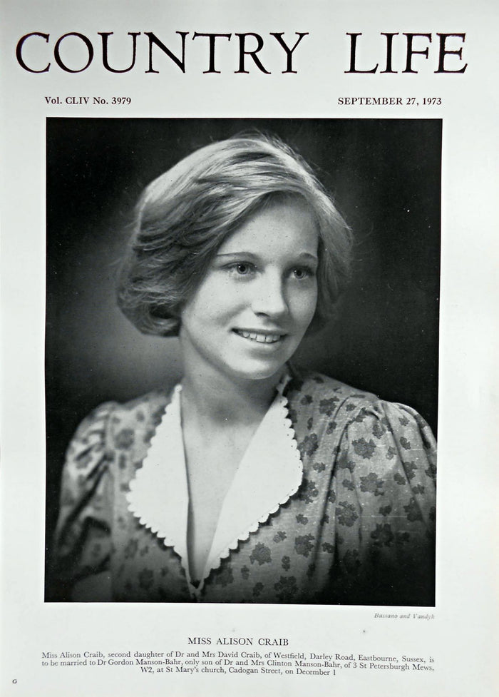 Miss Alison Craib Country Life Magazine Portrait September 27, 1973 Vol. CLIV No. 3979