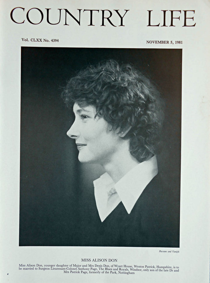 Miss Alison Don Country Life Magazine Portrait November 5, 1981 Vol. CLXX No. 4394